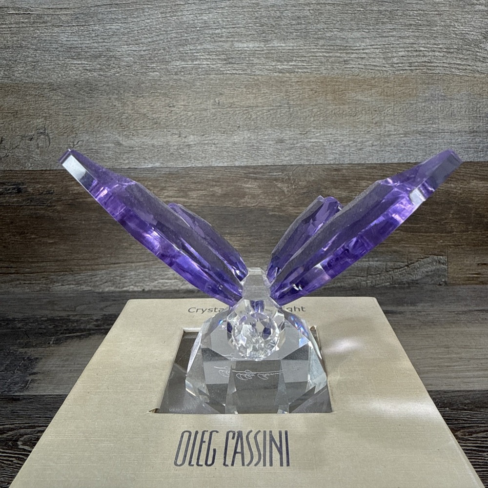 Pink Crystal Butterfly Paperweight Signed Oleg Cassini - Picture 5 of 11